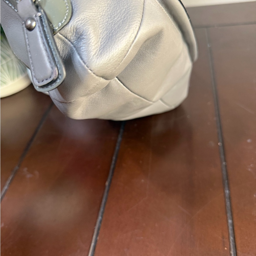 Coach Kristen Spectator Bag Expandable Grey Green Leather Zip Double Handle - Picture 4 of 16